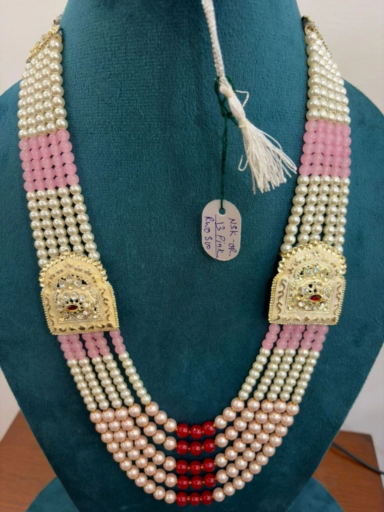 Pink Color Moti beads and Pearl Necklace for Fashion And Groom