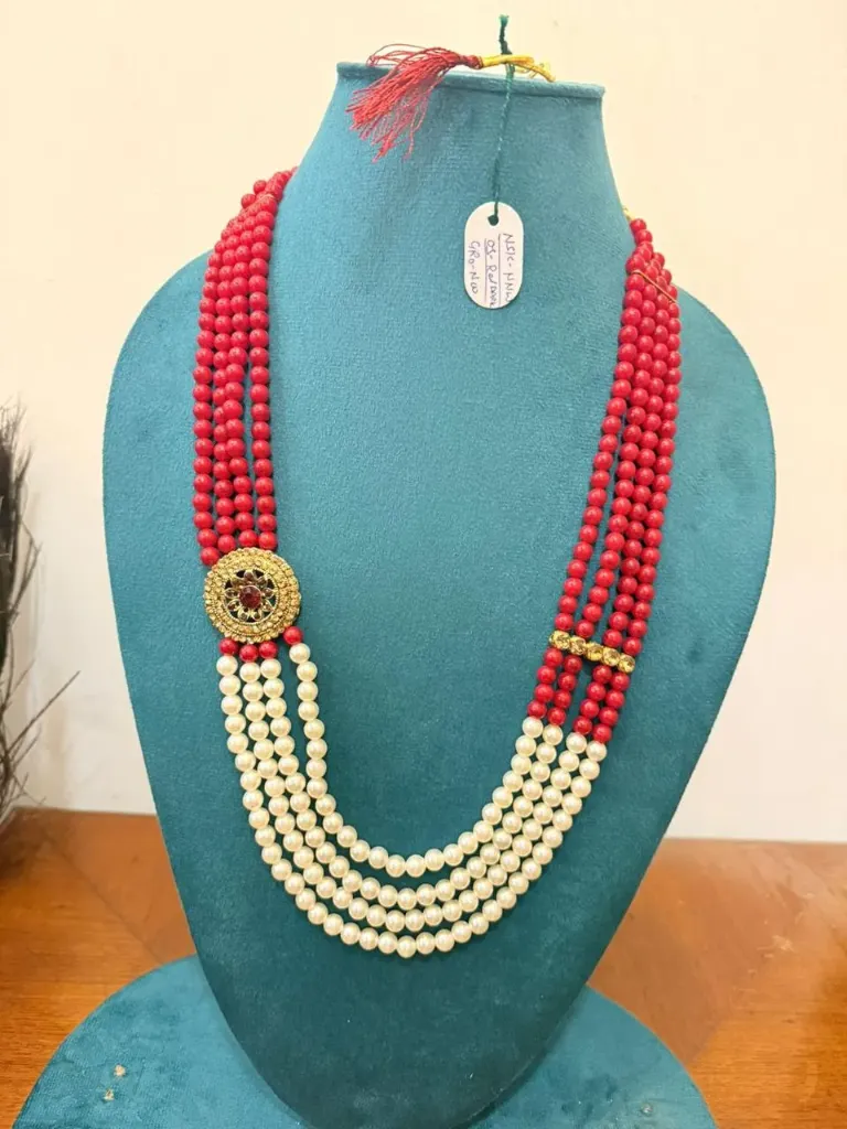 Fancy Dhula Pearl And Red Beads Necklace