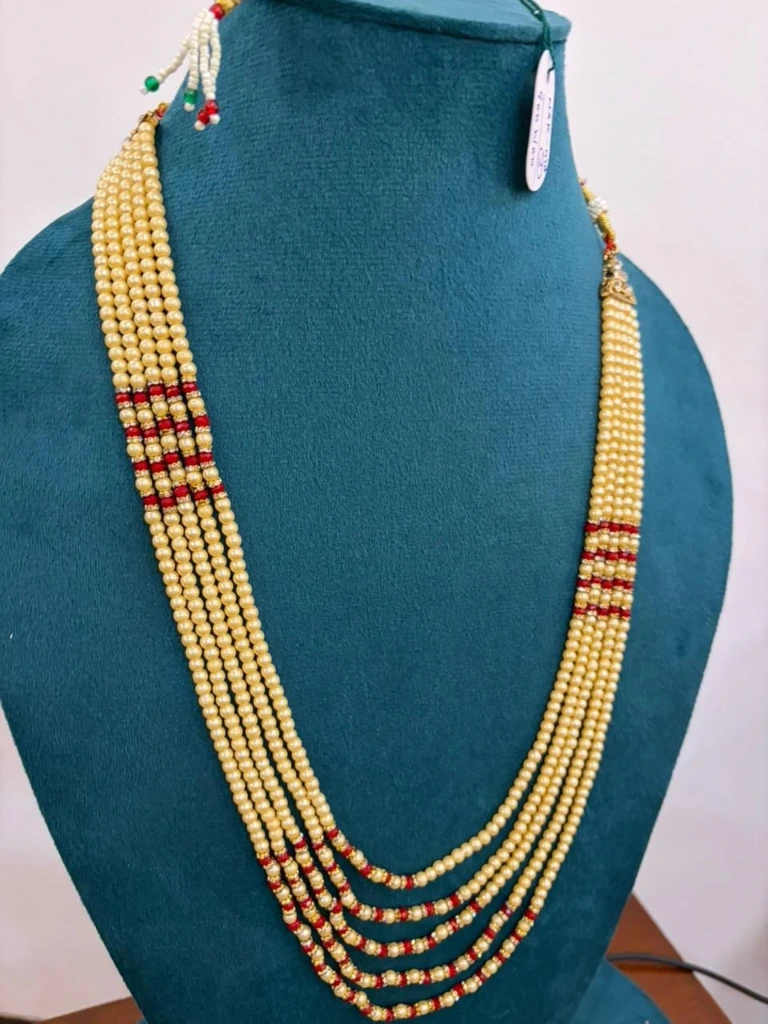 Golden and red beaded Necklace for groom and party wear