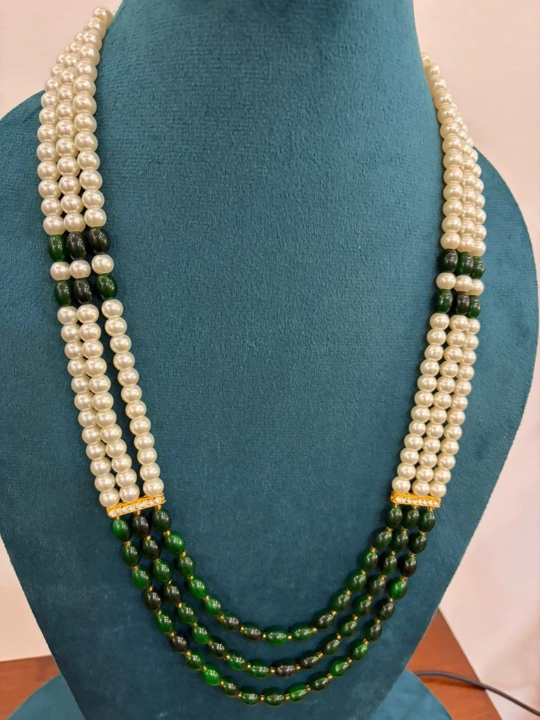 Pearl and Green Moti mala Necklace for Party wear and Groom