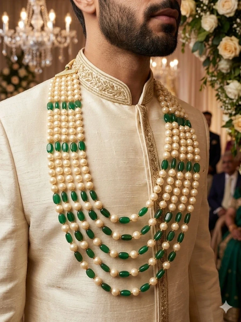 Sherwani wear red and Green groom mala and party wear necklace