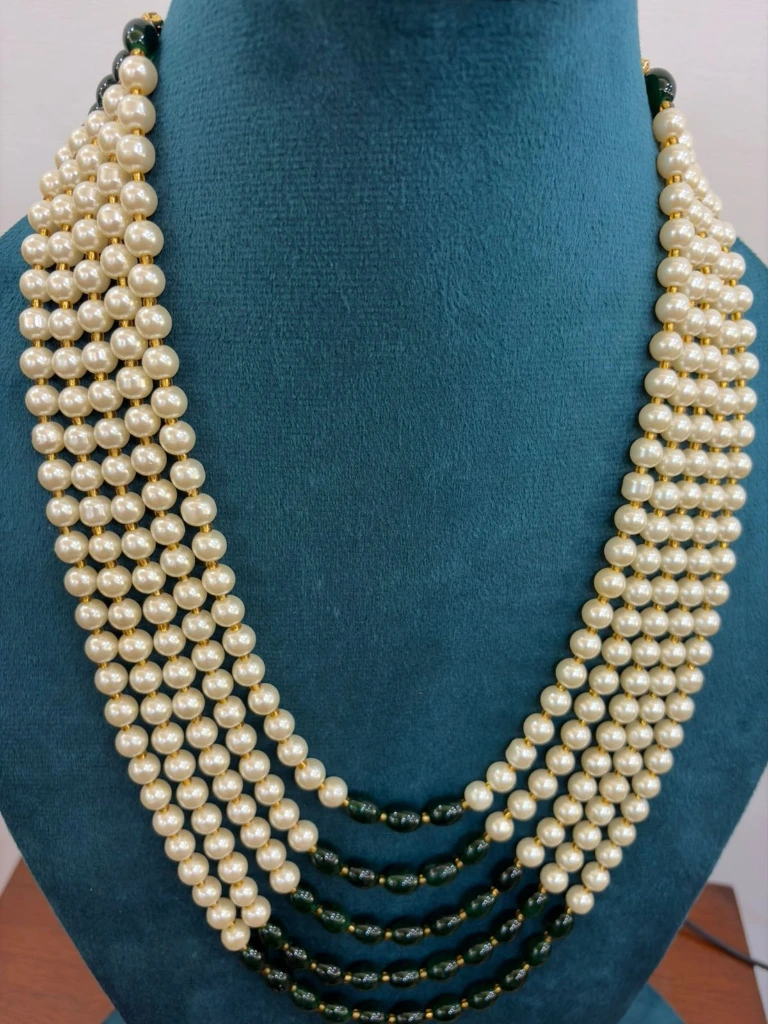 Green Pearl necklace for groom and party wear