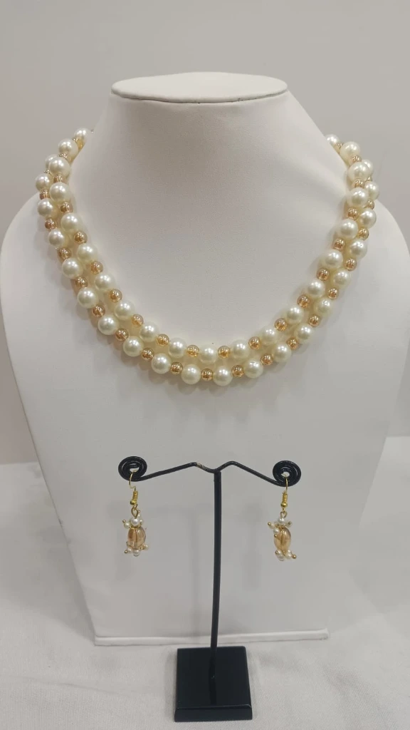 Pearl Mala with gold balls Fancy Necklace with earrings